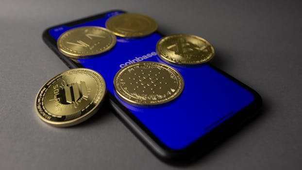 pexels-photo-9931296-9931296 Five cryptocurrency coins displayed on a smartphone with Coinbase app open.
